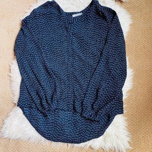 Dalia Blue Sheer Long Sleeve Hi Low Blouse Top